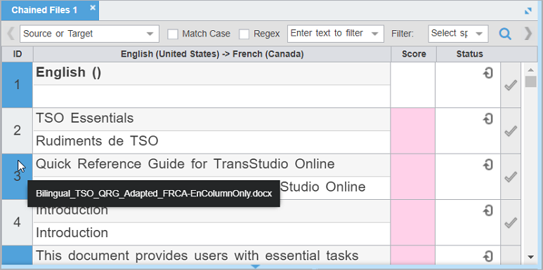 TXLF Editor showing Chained Files tab