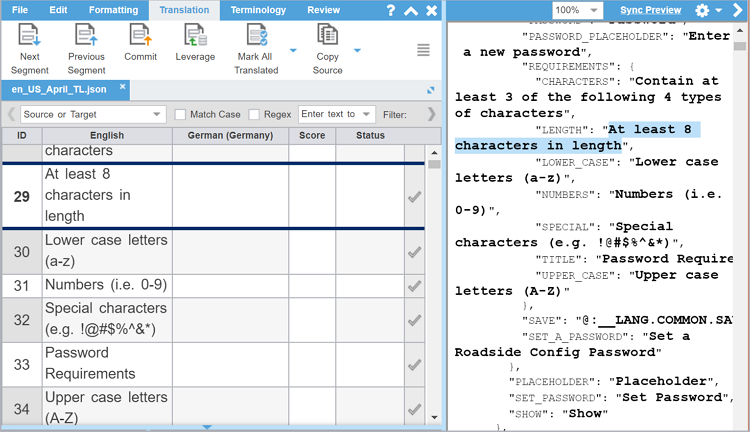 JSON file Live preview showing the Settings icon at the top