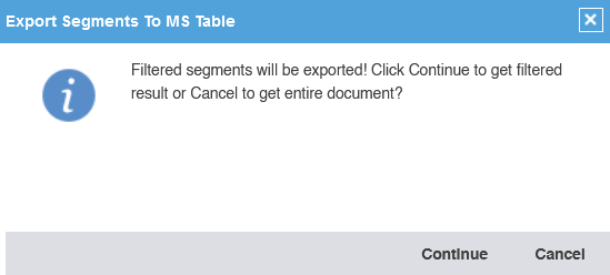 Export Segments to MS Table dialog