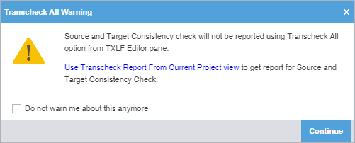 Transcheck All Warning dialog