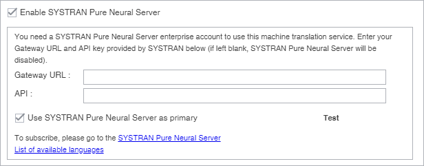 Enable SYSTRAN Pure Neural Server pane