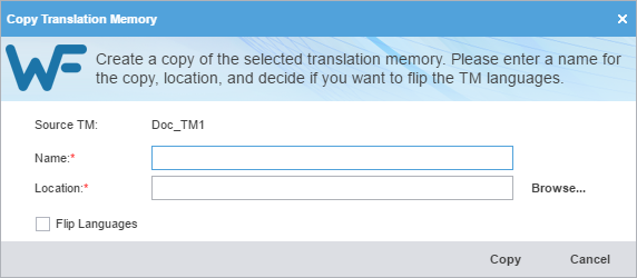 Copy translation memory dialog
