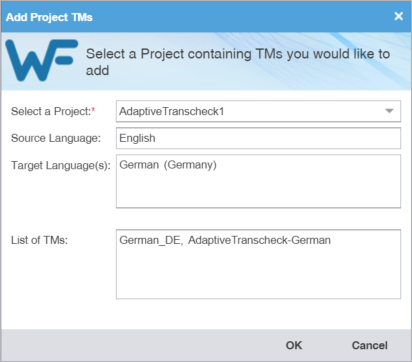 Add Project TMs dialog