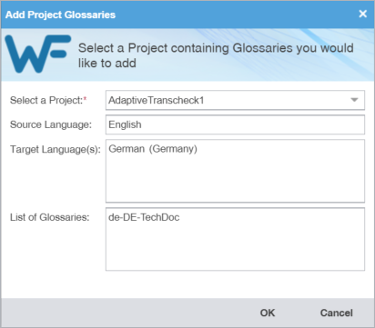 Add project glossaries dialog