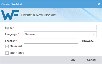 Create blocklist dialog