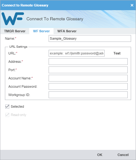 Connect to remote glossary dialog