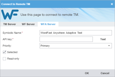 Connect to remote TM dialog