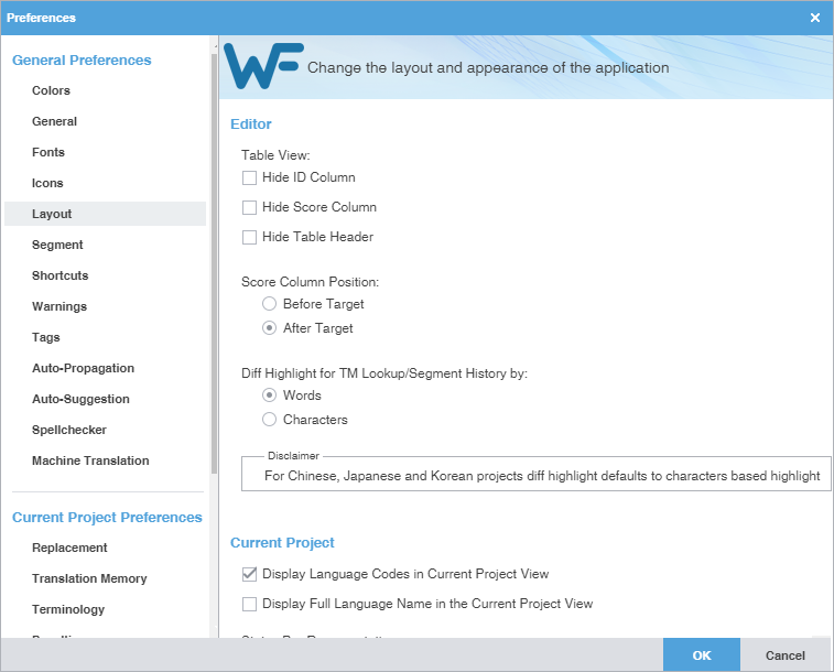 Layout Preferences pane