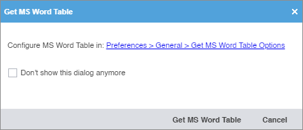 Get MS Word table dialog