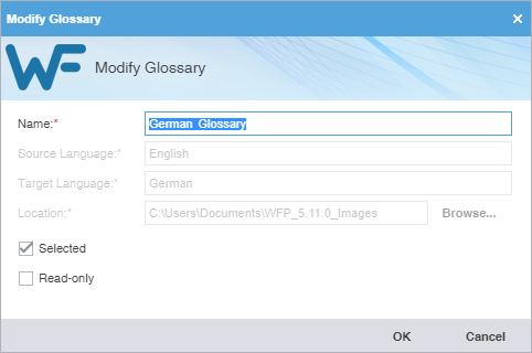 Modify glossary dialog