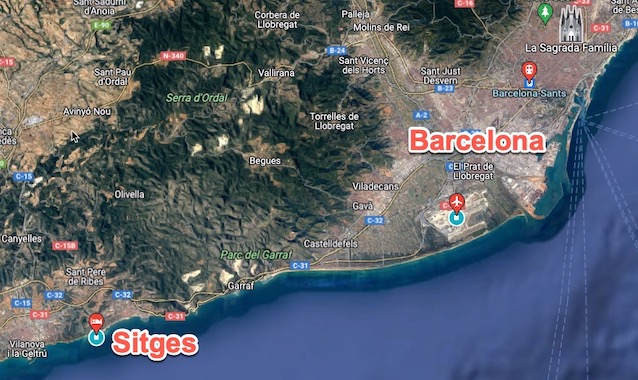 Map of Sitges and Barcelona